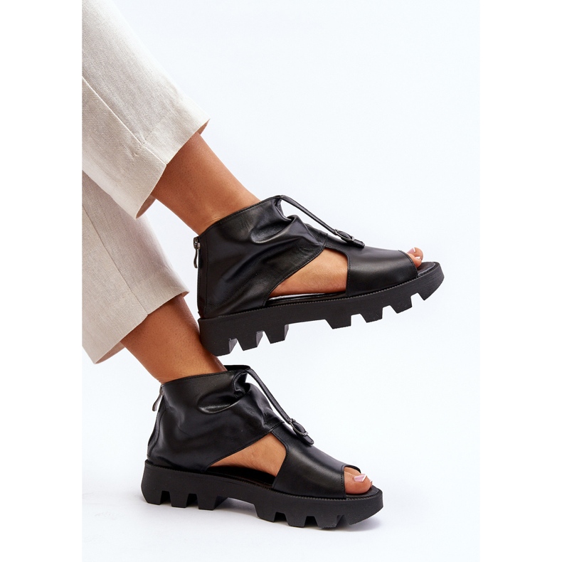 Zazoo 999 Ženske kožne sandale s patentnim zatvaračem, crne crno 1