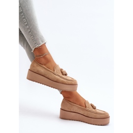 Ženske mokasine na platformu s resama, smeđe Mialani smeđa 1