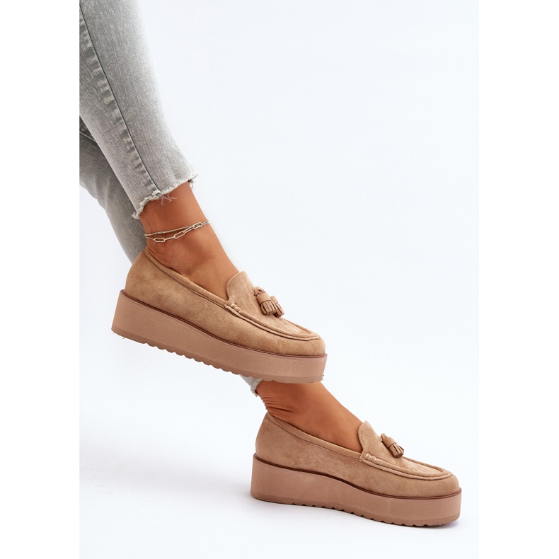 Ženske mokasine na platformu s resama, smeđe Mialani smeđa 1