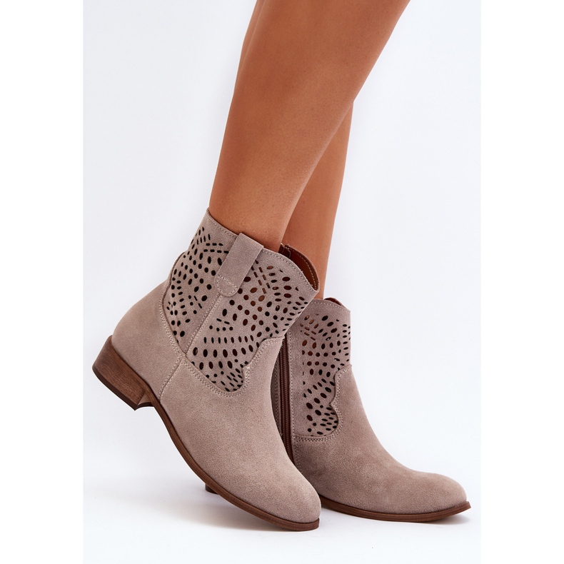 Zazoo 3305/2 Ženske ažurne cappuccino čizme bež 2