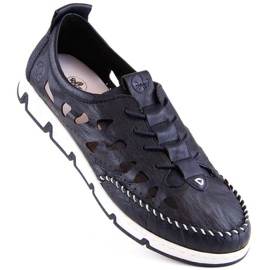 Kožne ažur cipele Rieker W RKR652, tamnoplave 1