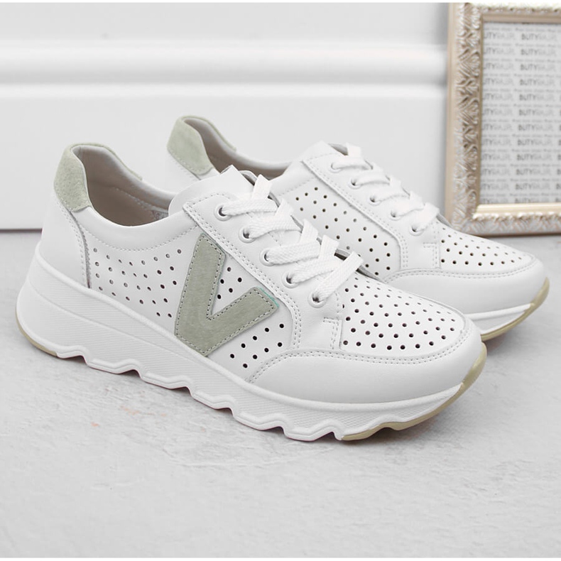 Ženske kožne ažur sportske cipele bijele boje Vinceza 7875 bijela 1