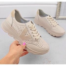 Ženske ažur kožne sportske cipele, bež Vinceza 7875 1