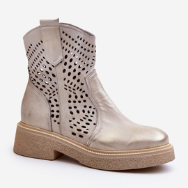 Zazoo 3470 ženske kožne gležnjače na ravnu petu, ažur, brušeno zlato zlatni 2