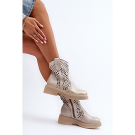 Zazoo 3470 ženske kožne gležnjače na ravnu petu, ažur, brušeno zlato zlatni 1