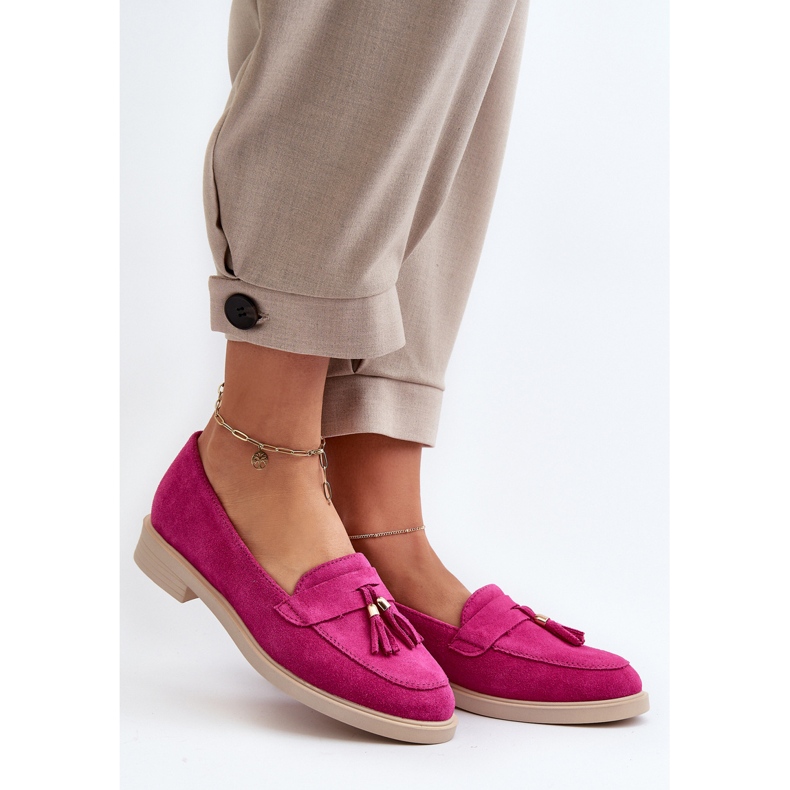 Zazoo 3420 ženske mokasine od brušene kože s Fuskja ravnom petom ružičasta 2