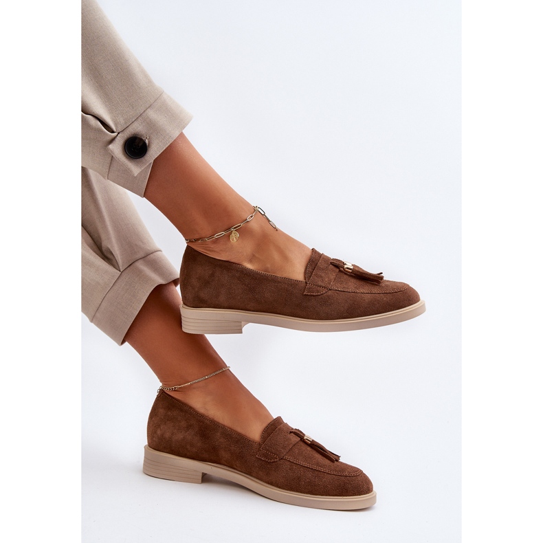 Zazoo 3420 Ženske natikače od brušene kože s ravnom petom, smeđe smeđa 1