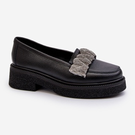 Zazoo 3419 Ženske kožne mokasine s ukrasnim remenom, crne crna 1