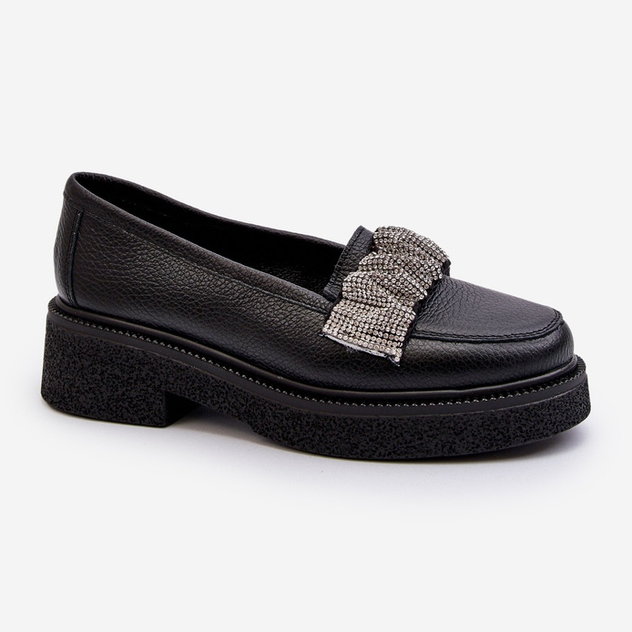 Zazoo 3419 Ženske kožne mokasine s ukrasnim remenom, crne crna 1