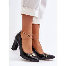 Zazoo 2453/OS Kožne salonke na petu sa srcem, crne crna 2