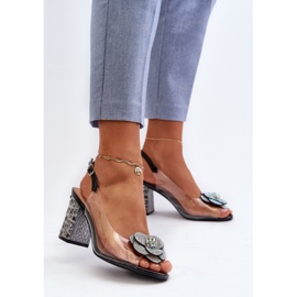 Prozirne sandale na visoku petu s ukrasima S.Barski MR38-356 crne bezbojan 2