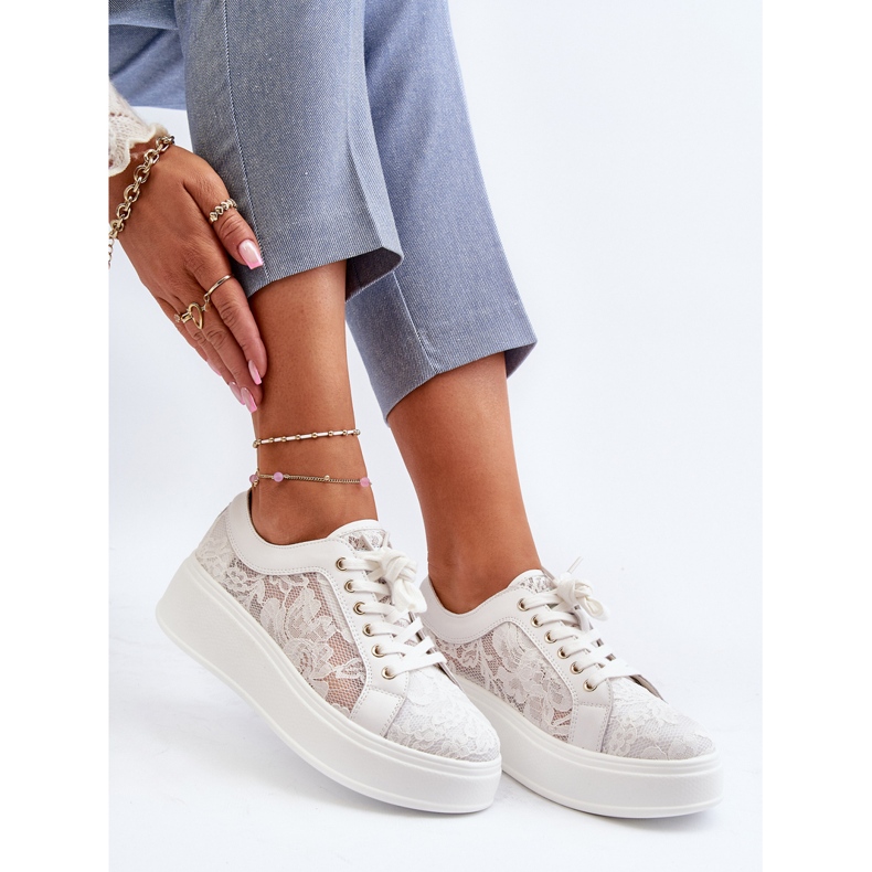 S.Barski Čipkaste ženske čipke tenisice na platformi S. Barski HY51-059 White bijela 1