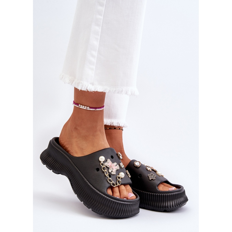 Ženske pjenaste japanke s ukrasima crne afariane crno 2