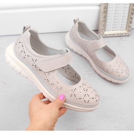 Ženske kožne ažur cipele na čičak, bež Filippo DP6073 1