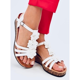 Fisken Bijele cvjetne sandale na klin bijela 2