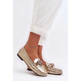 Ženske kožne mokasine s ukrasom Laura Messi 2761 zlatne zlatna 2