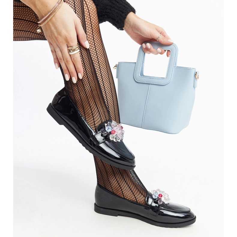 Crne lakirane mokasinke s Mirela kristalima crna 1