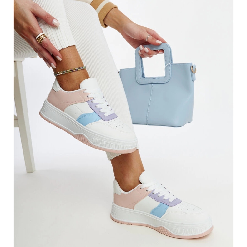 Bijelo roze tenisice sa debljim rafida đonom ružičasta 1