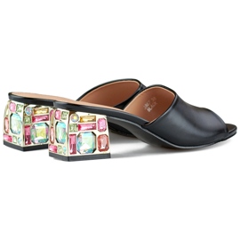 Crne ženske japanke na nisku petu s kristalima crna 1