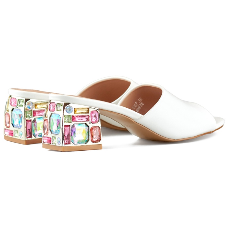 Bijele ženske japanke na nisku petu s kristalima bijela 1