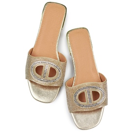 Elegantne zlatne ženske papuče na nisku petu sa šljokicama zlatni 1