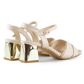 Elegantne bež ženske sandale sa zlatnom petom 1