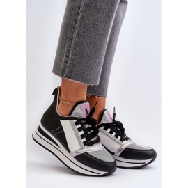 Ženske tenisice na tanku i platformu sa svjetlucavim crnim rafanijem crno 2