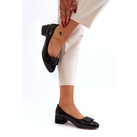 Vinceza Lakirane kožne salonke s mašnom na bloku, crne crno 4