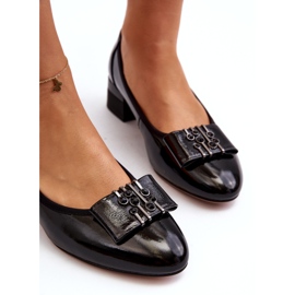 Vinceza Lakirane kožne salonke s mašnom na bloku, crne crna 3