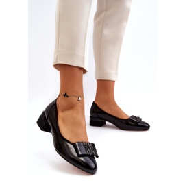 Vinceza Lakirane kožne salonke s mašnom na bloku, crne crno 2