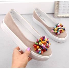 Ženske kožne antilop cipele na platformu s perlicama, bež Filippo DP6024 1