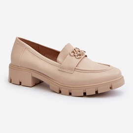 Elegantne bež ženske mokasine sa zlatnim ukrasom Tosisa 2