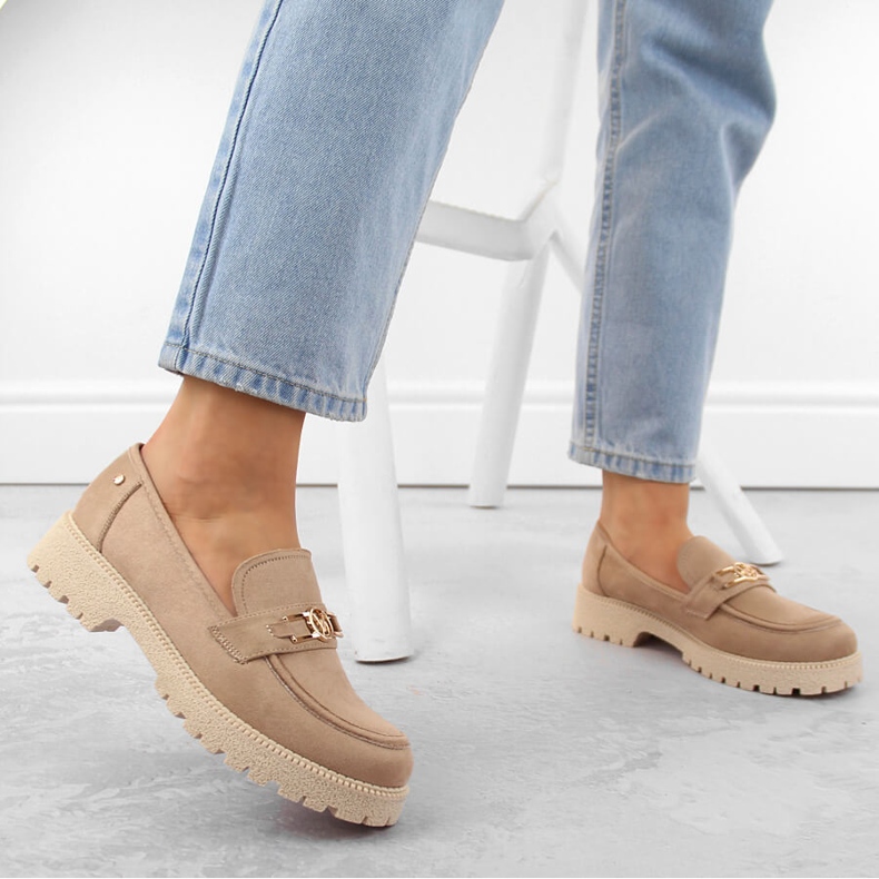 Ženske cipele od brušene kože, bež mokasine Potocki YQ21047 2