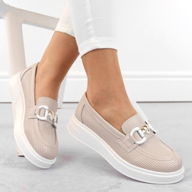 Ženske kožne cipele, mokasine na platformu, bež S.Barski LR720 1