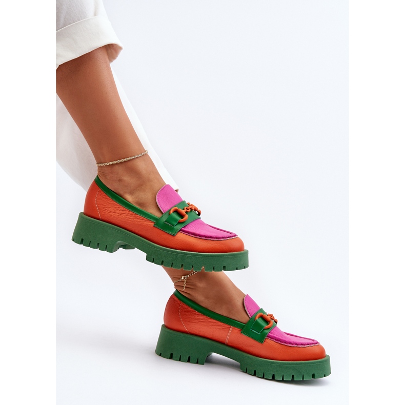 Ženske kožne mokasine s ukrasom CheBello 4444 Narančasta višebojan 2