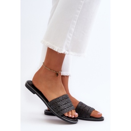Ženske sandale s pletenim ravnim potpeticama, crne boje crna 2