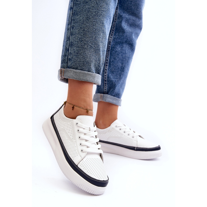 Sergio Leone Ženske kožne sportske cipele, tenisice, bijele i tamnoplave bijela 2