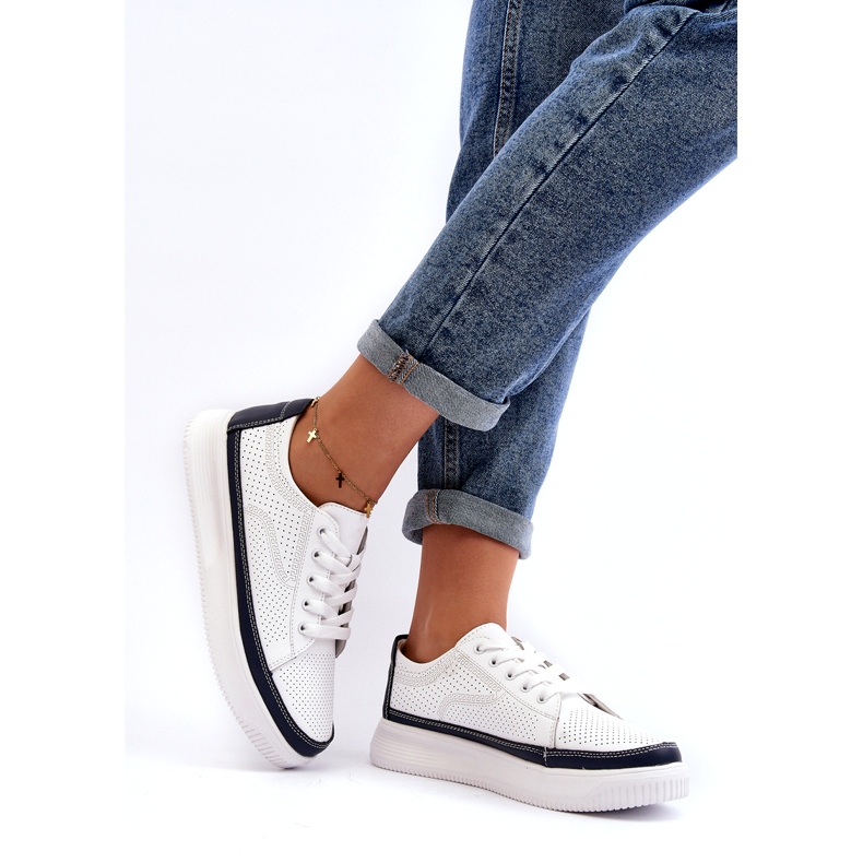 Sergio Leone Ženske kožne sportske cipele, tenisice, bijele i tamnoplave bijela 1