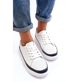 Sergio Leone Ženske kožne sportske cipele, tenisice, bijele i tamnoplave bijela 3