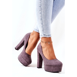 Sweet Shoes Ženske pumpe od antilop na sivoj platformi siva 4