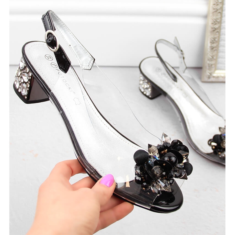 Prozirne ženske sandale s perlicama, crne Potocki WS43300 crna 1