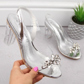 Prozirne ženske sandale na visoku petu sa srebrnim cirkonima Potocki WS43305 srebro 1