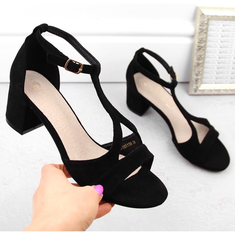 Ženske antilop sandale na visoku petu, crne Potocki LE20311 crna 1