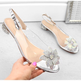 Prozirne lakirane ženske sandale sa srebrnim cirkonima S.Barski MR38-383 srebro 1