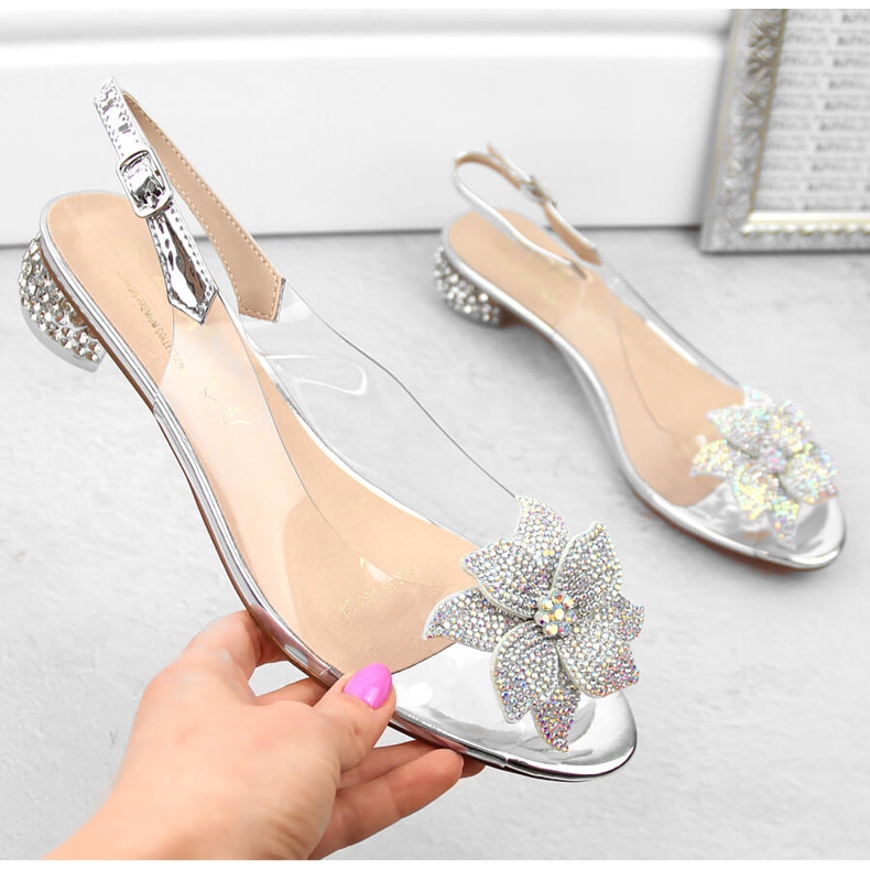 Prozirne lakirane ženske sandale sa srebrnim cirkonima S.Barski MR38-383 srebro 1