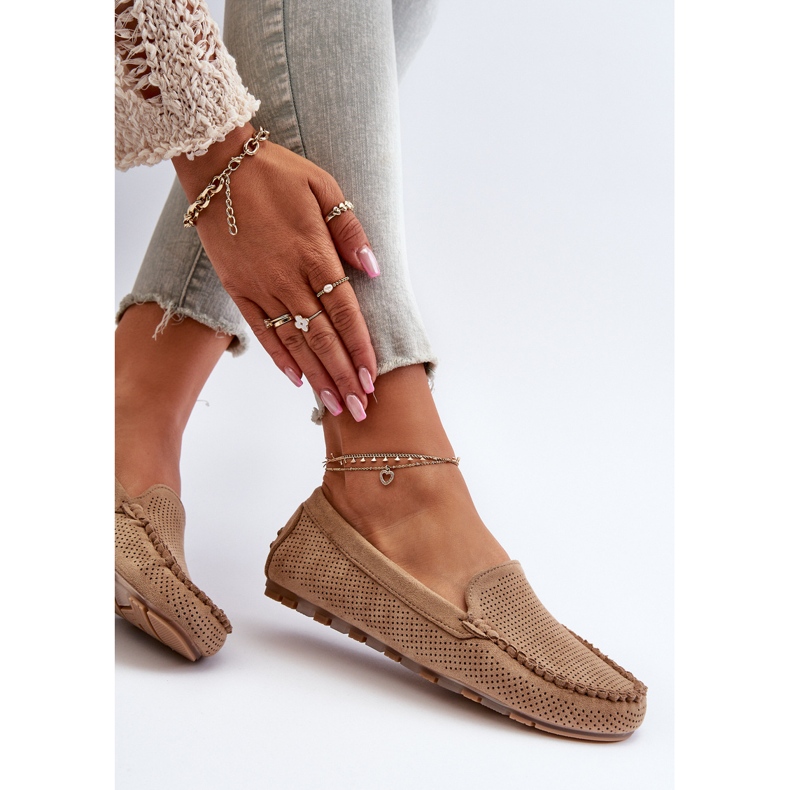 Ženske mokasine od brušene kože tamno bež Ranica 1