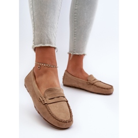 Klasične ženske mokasine od brušene kože tamno bež Glimris 2