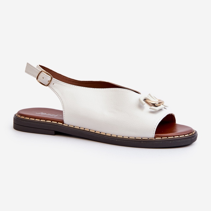 Ženske sandale na ravnu petu s ukrasom, bijele Loraeleh bijela 1
