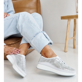 Srebrne kožne tenisice na platformi Amana srebro 1