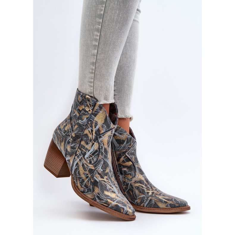 Ženske kožne kaubojske čizme na visoku petu Maciejka 05776-13 Plave plava 2